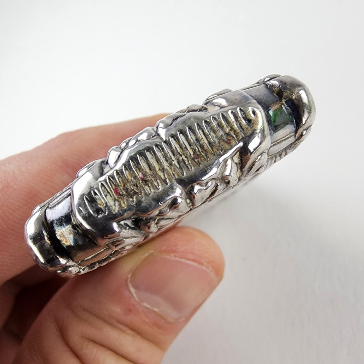 Art Nouveau Match Safe Sterling Silver 925 Engraved Frank & Insects Antique