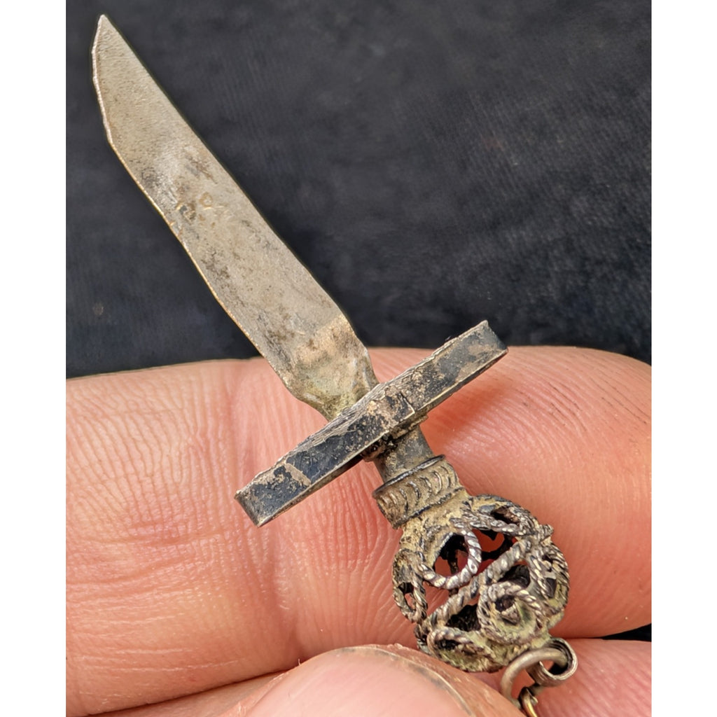 Vintage Filigree Turquoise Dagger Pendant or Brooch Sterling Silver 935 Isreal