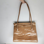 Vintage Judith Leiber Alligator Crocodile Purse Handbag Handled Day Bag Tan