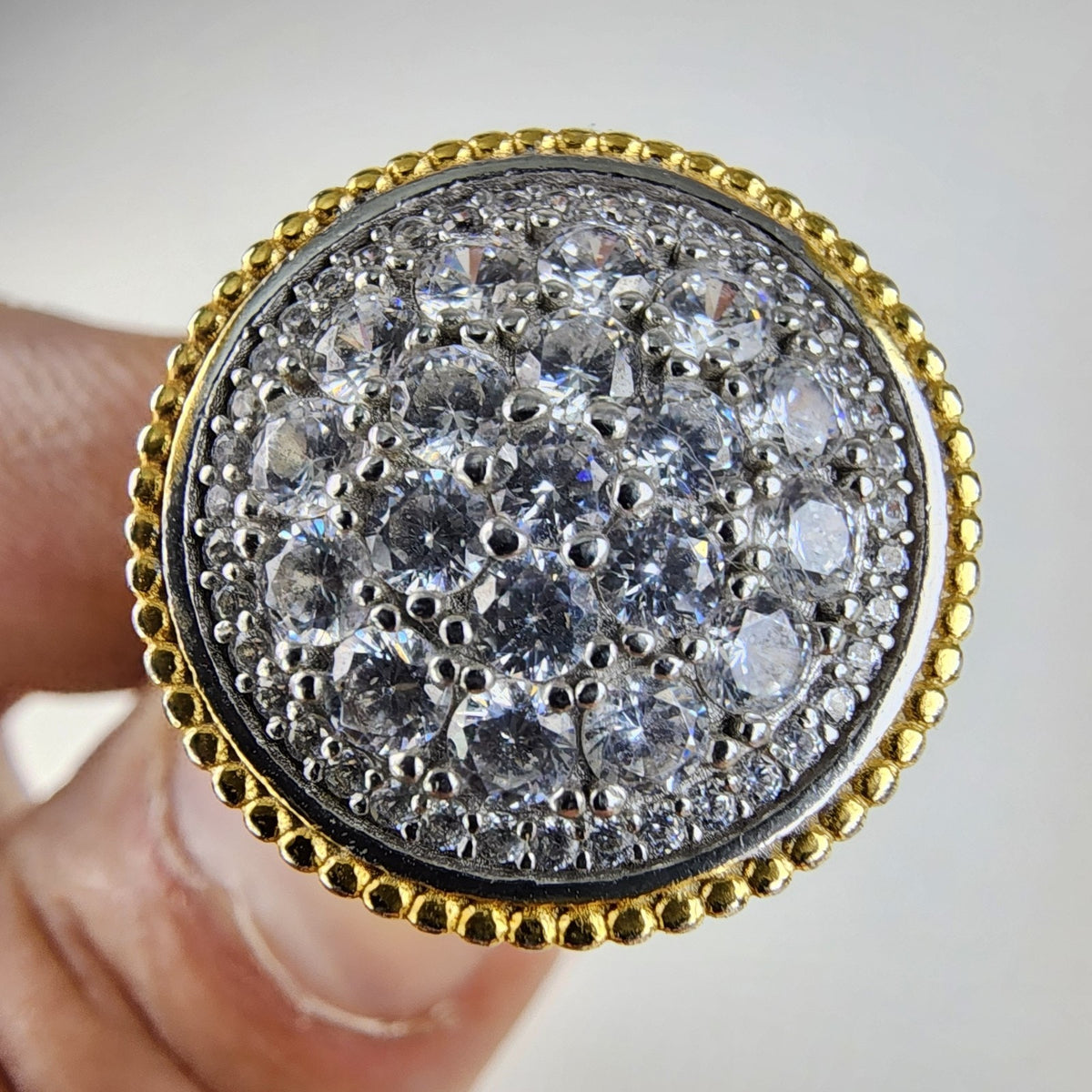 CZ Cluster Ring Size 8 New 18K Gold & Sterling Silver 925
