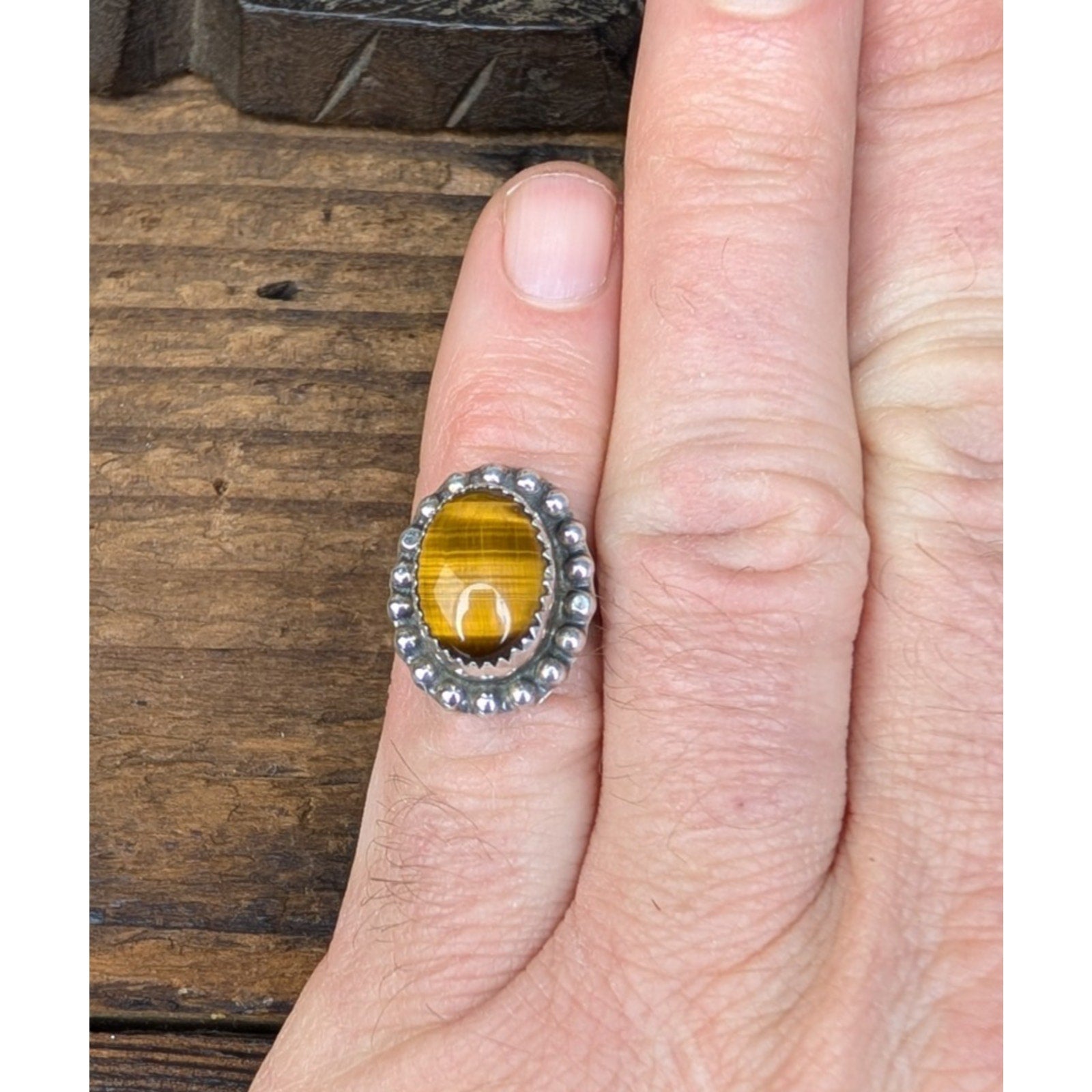 Tigers Eye Sterling Silver 925 Native Ring Size 7 Vintage