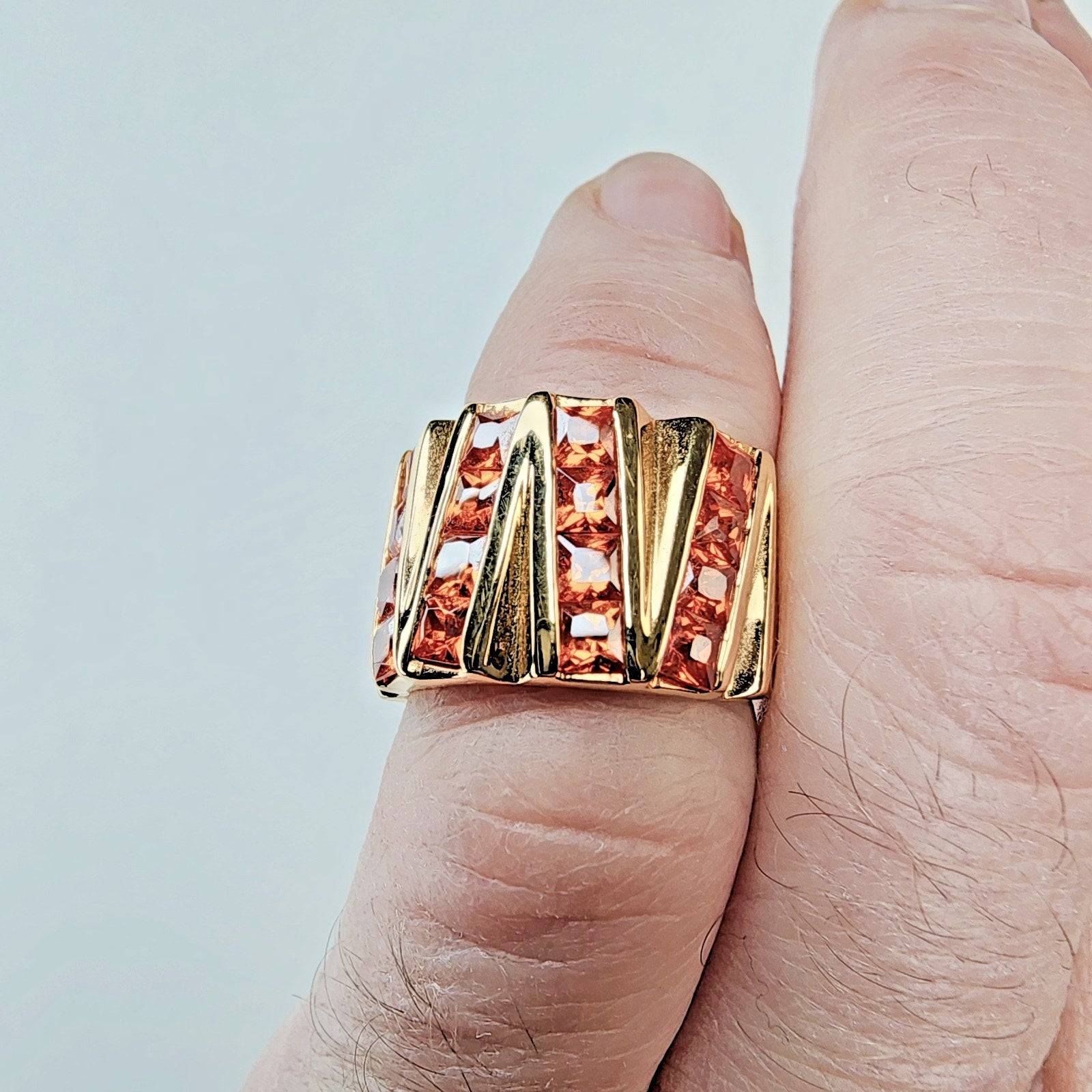 Channel Set Orange Stone Ring Size 7 Sterling Silver 925