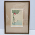White Heron and Lotus by Okada Baison Signed Japanese Woodblock Print Meiji Era