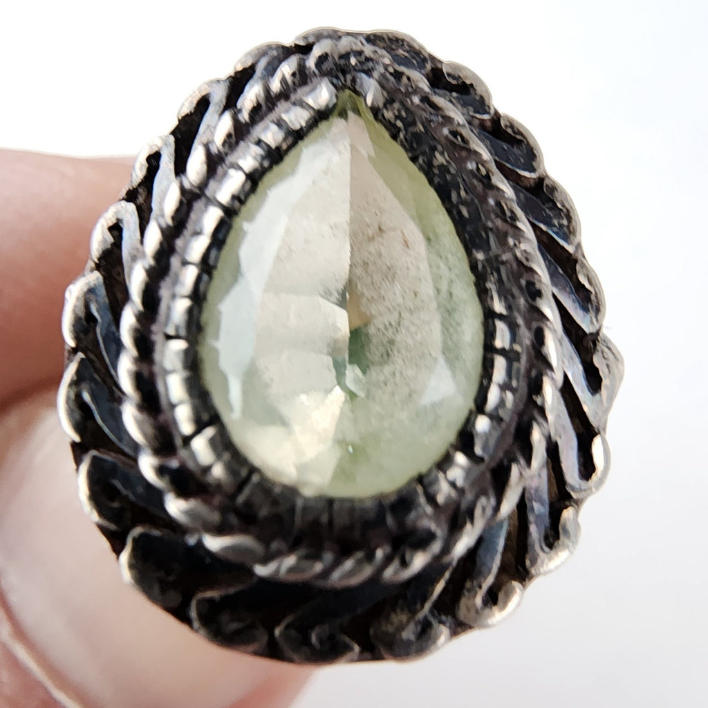 Vintage Peridot Pear Shaped Twisted Wire Ring Size 6 1/2 Sterling Silver 925