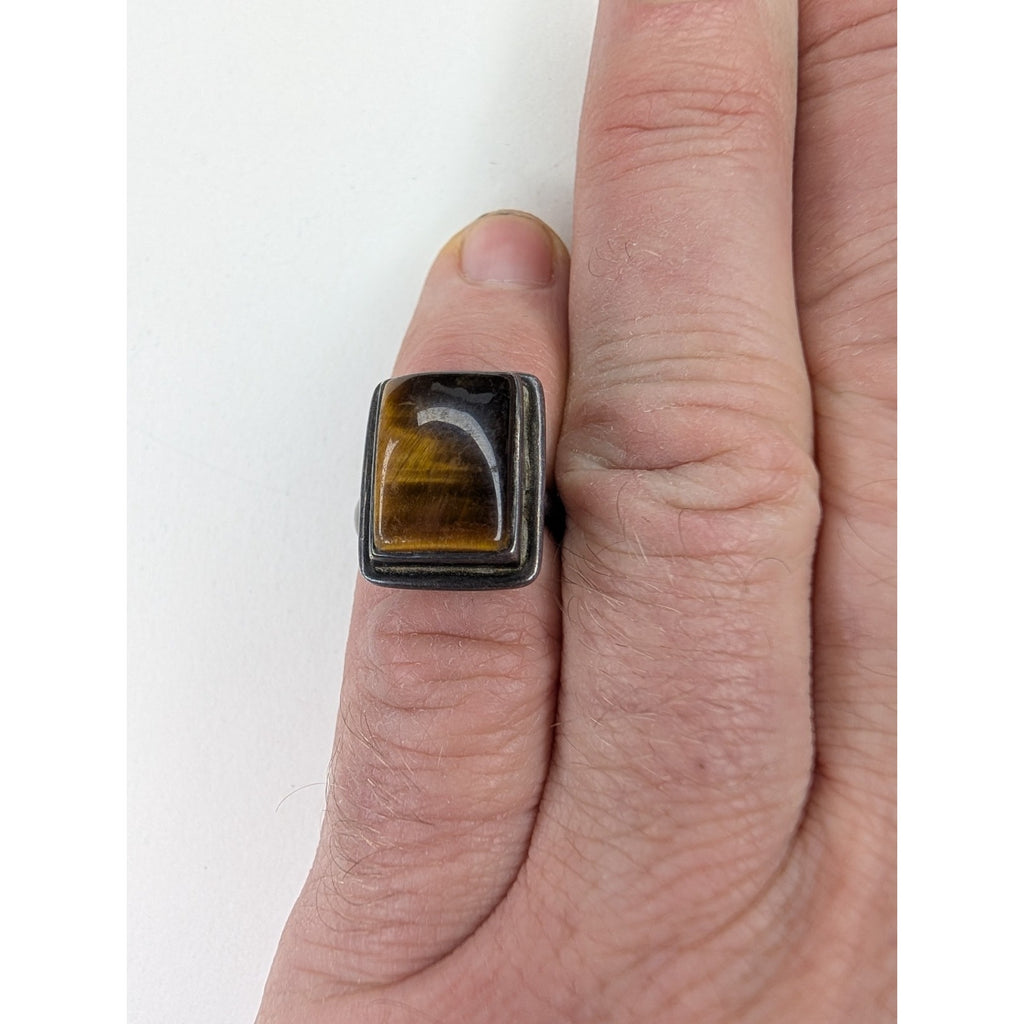 Tigers Eye Rectangle Sterling Silver 925 Ring Size 6 Vintage