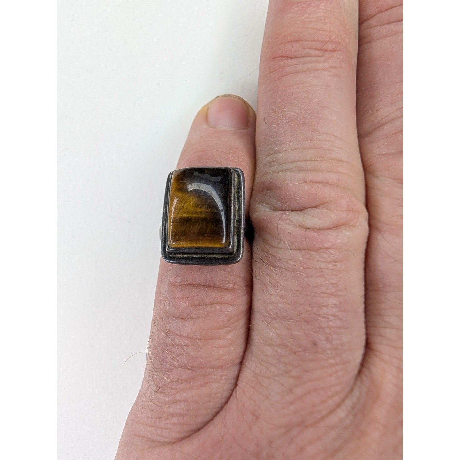 Tigers Eye Rectangle Sterling Silver 925 Ring Size 6 Vintage