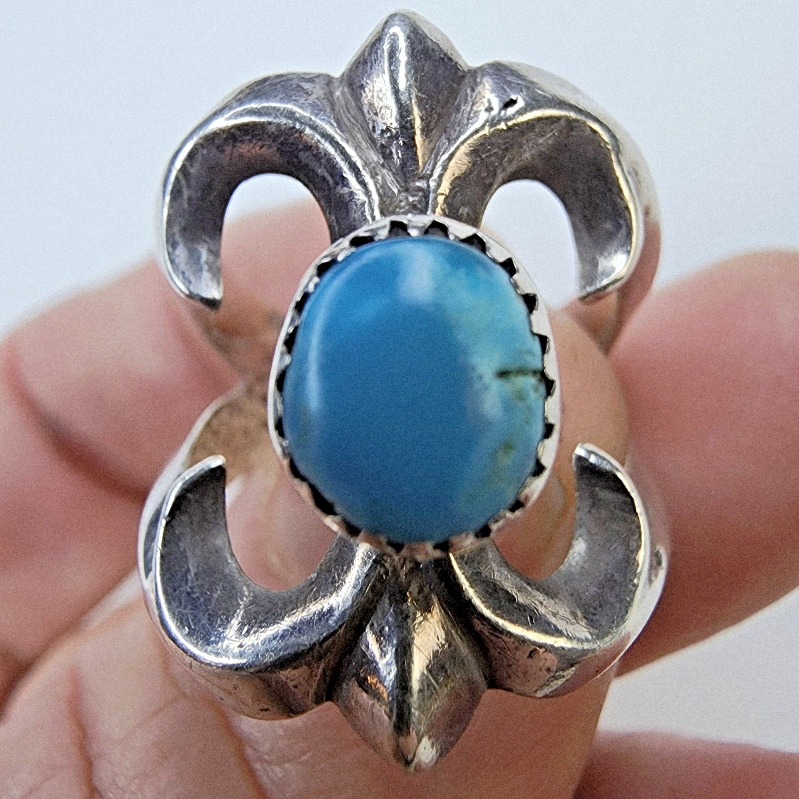 Sandcast Turquoise Native Ring Size 9 Sterling Silver 925 Vintage