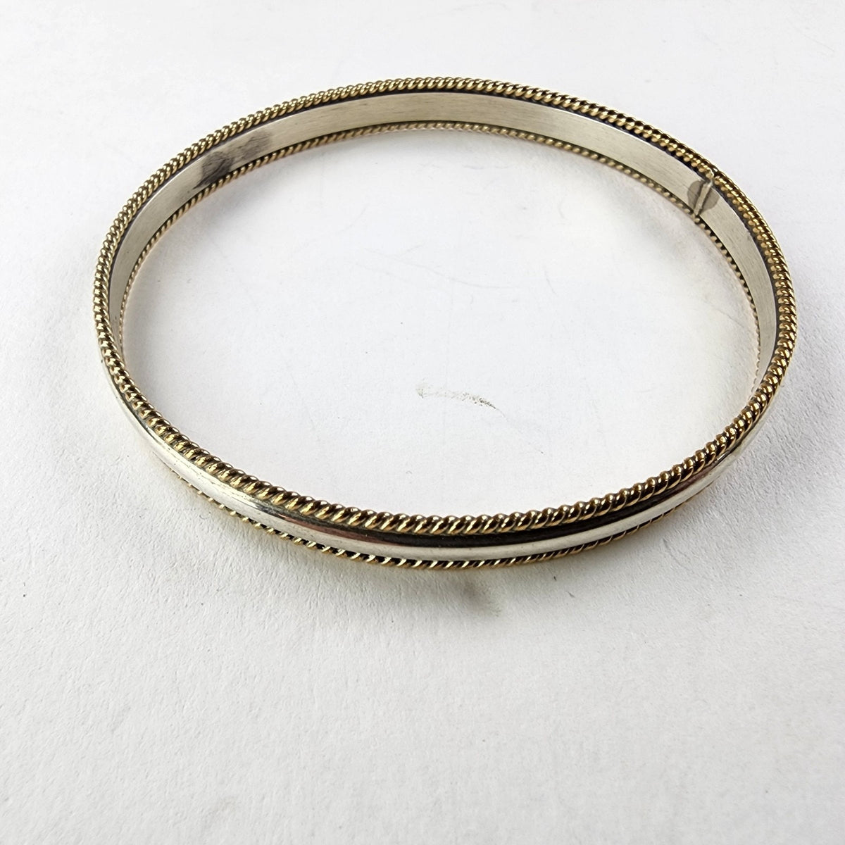 12K Yellow Gold & Sterling Silver 925 Bangle Bracelet by Native Navajo Tahe 2.5"