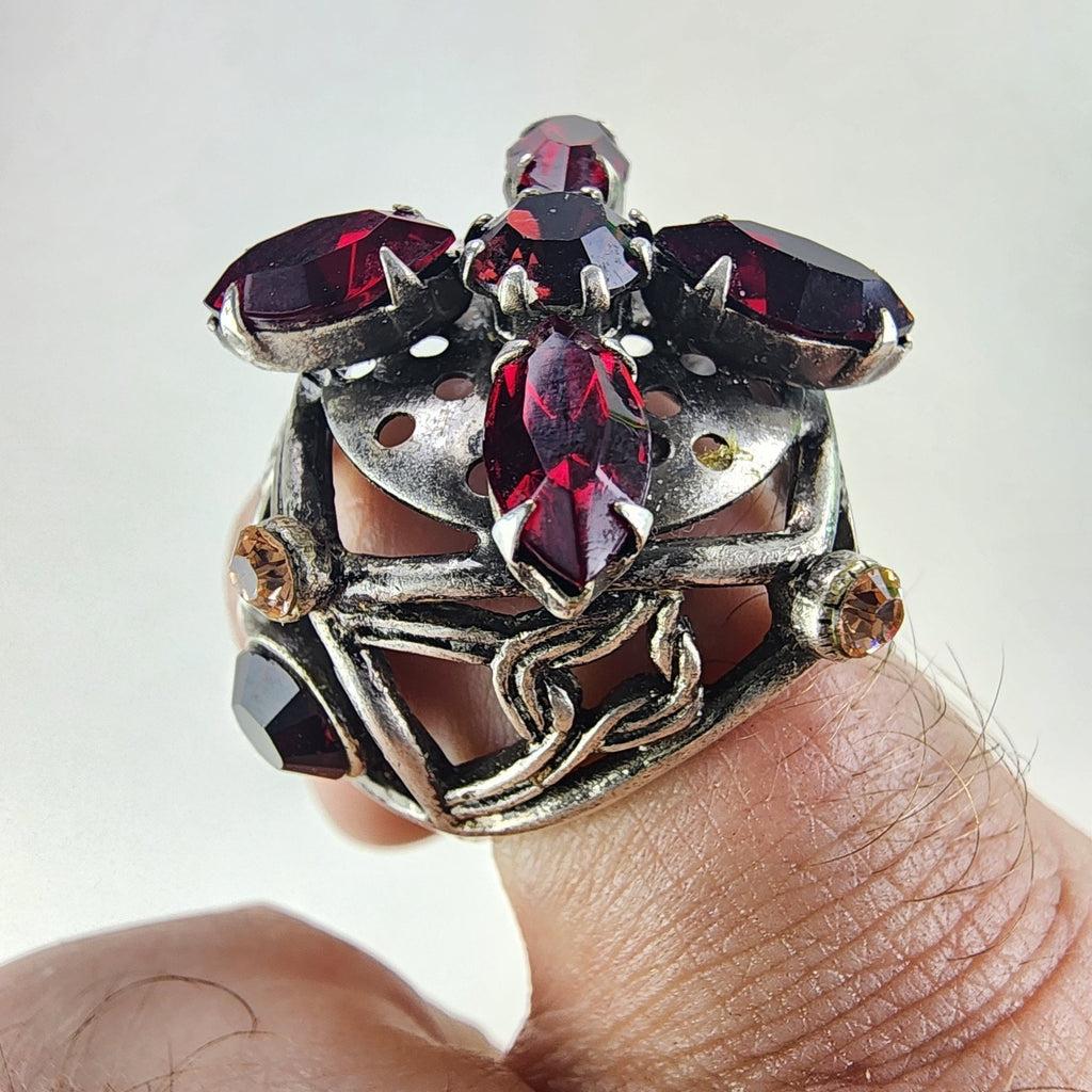 Pomander Caged Marquise Cocktail Ring Size 6 Silverplate Vintage