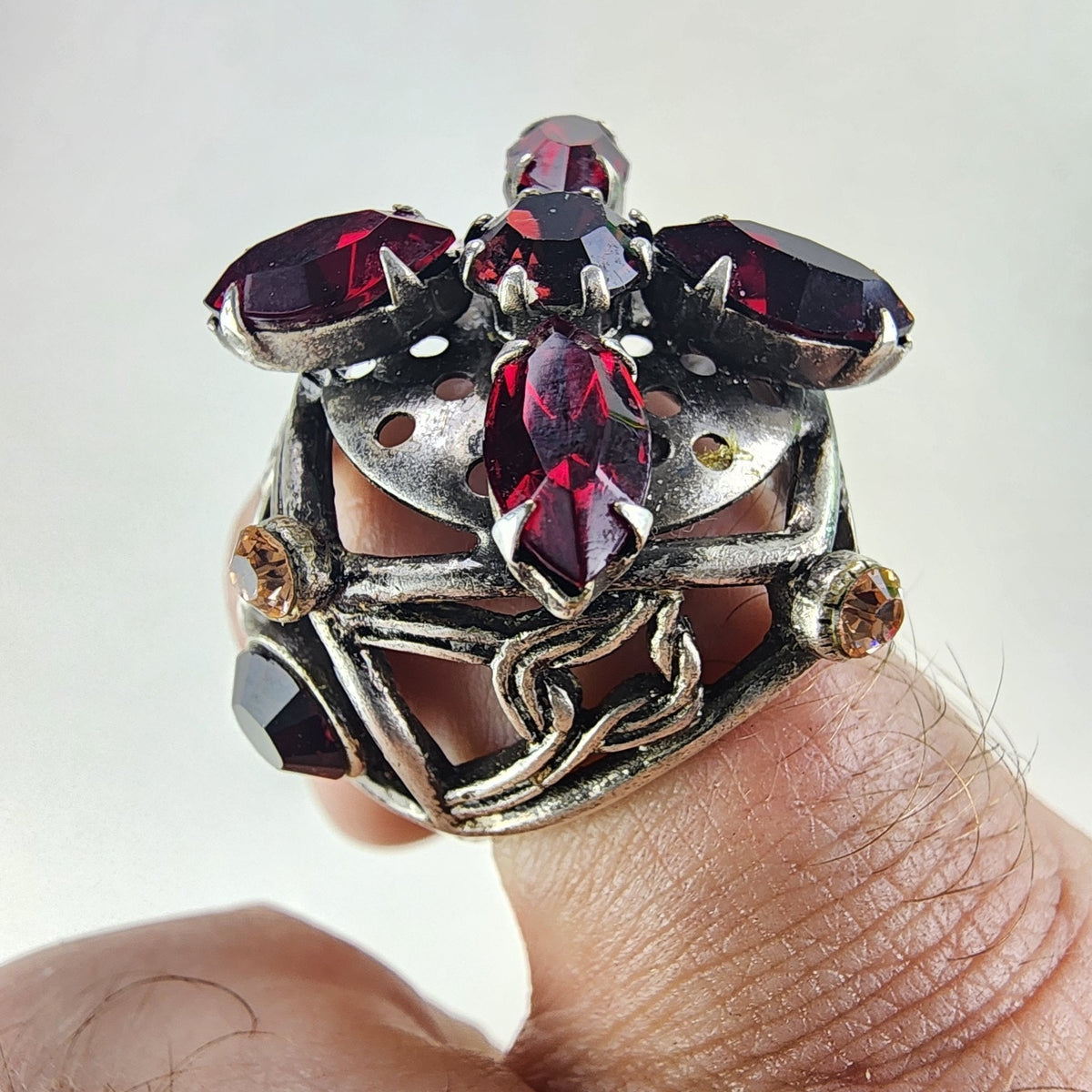 Pomander Caged Marquise Cocktail Ring Size 6 Silverplate Vintage