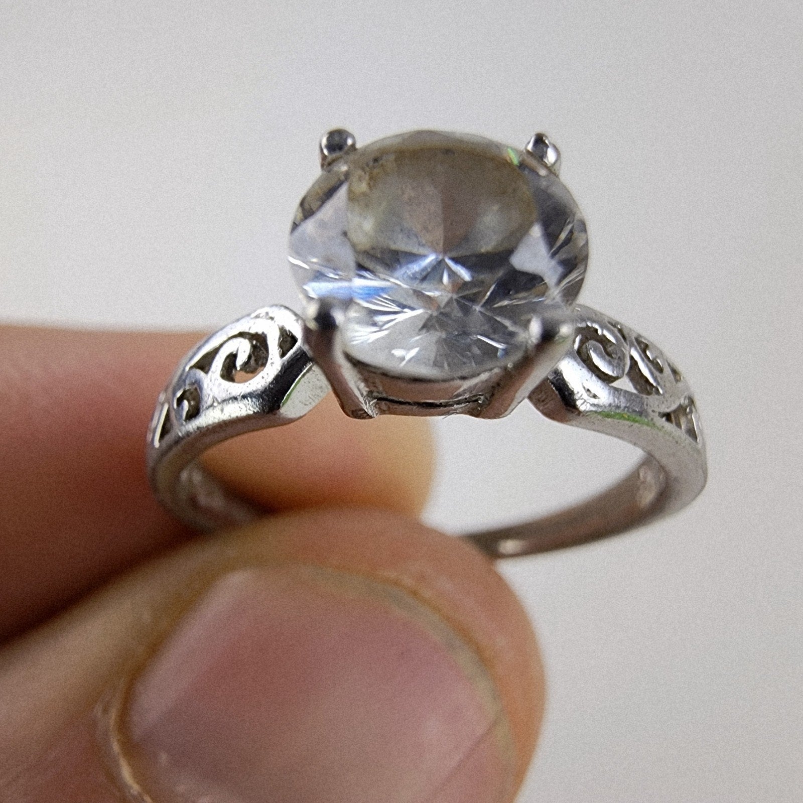 Solitaire Filigree Scrollwork Ring Size 8 Sterling Silver 925 Vintage
