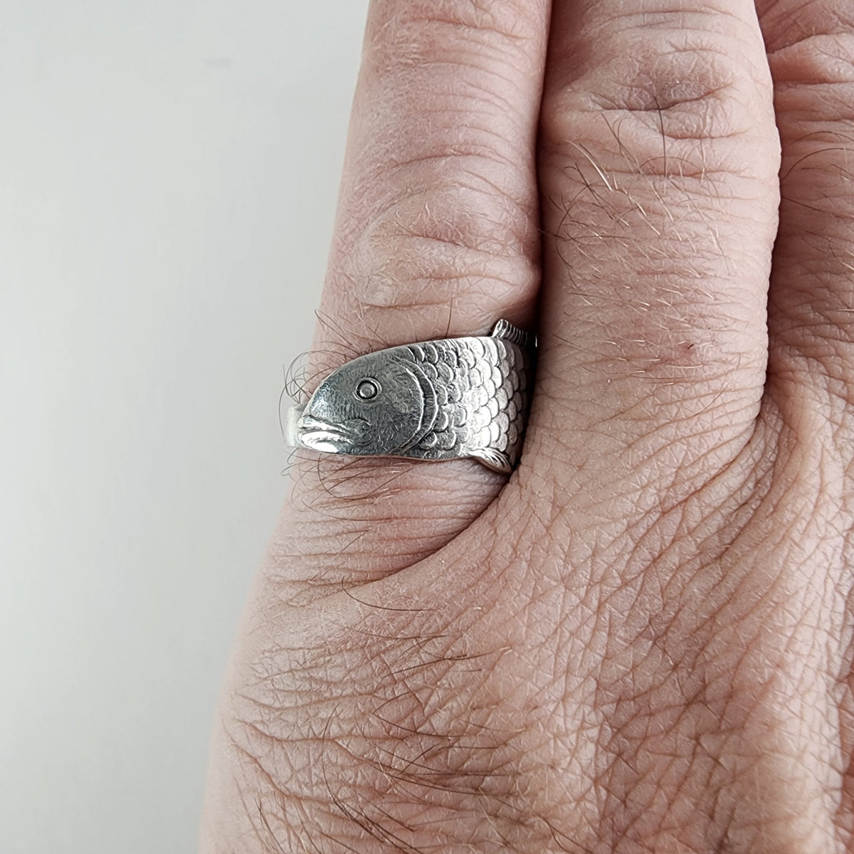 Vintage Fish Spoon Ring Adjustable Size 8 in Sterling Silver 925