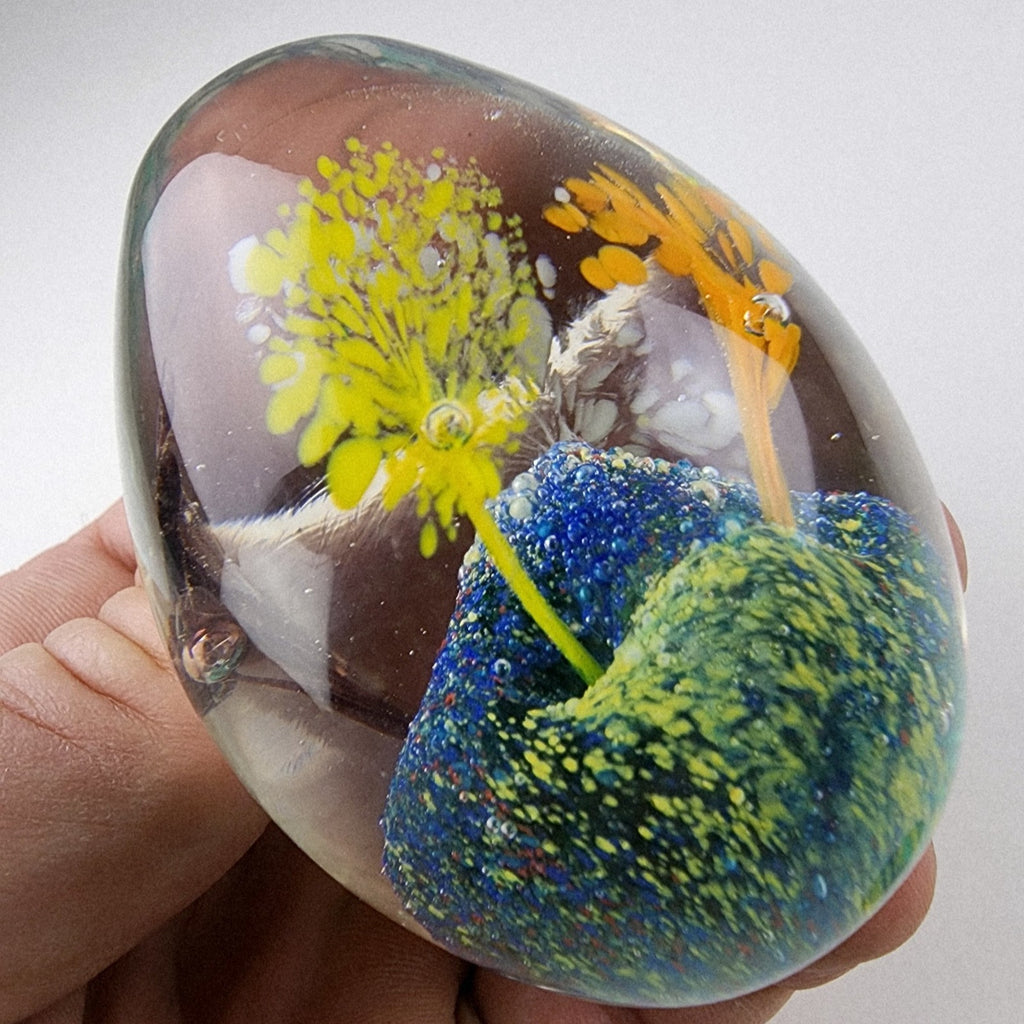 2 1/2" Tree Landscape Art Glass Paperweight Vintage Hand Blown Borosilicate