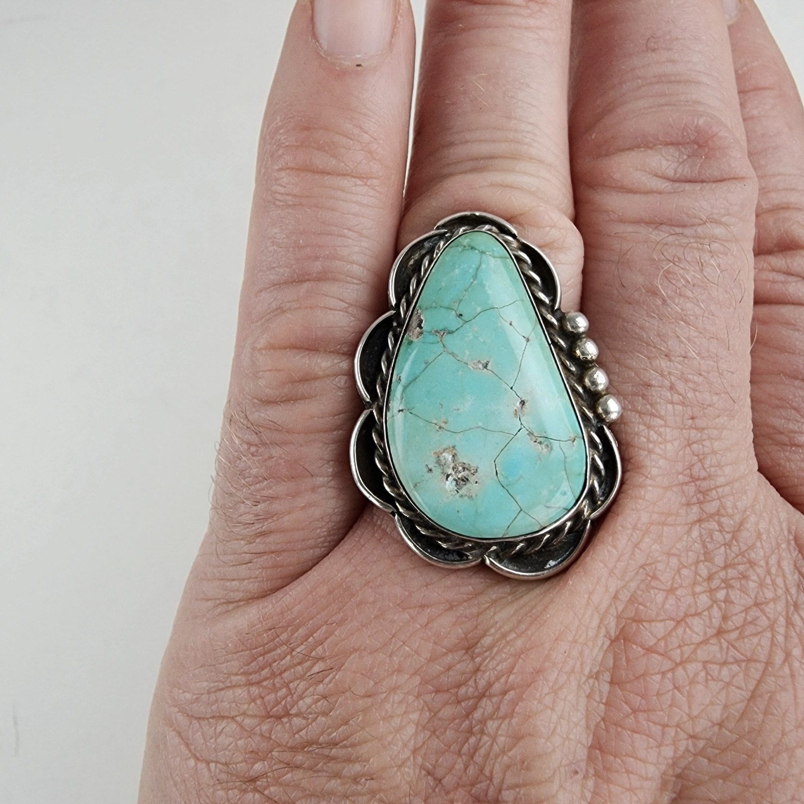Turquoise Native Statement Ring Size 11 1/2 Sterling Silver 925 Signed BB