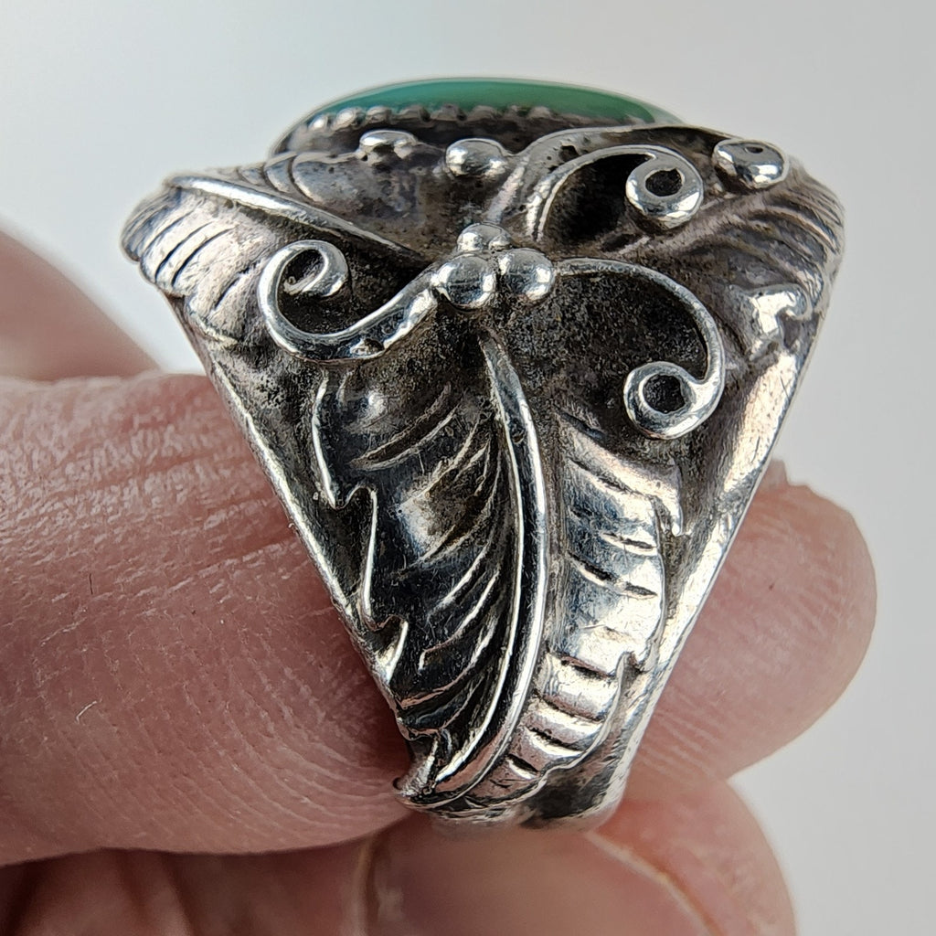 Native Turquoise Ring Size 9 Sterling Silver 925 Vintage Signed HR