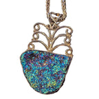 Peacock Druzy Pendant Sterling Silver 925 Rainbow Oil Slick Color