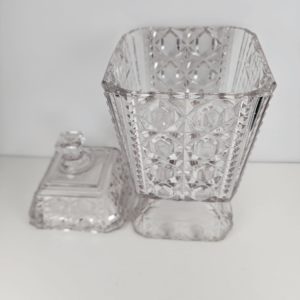 Purple Depression Pressed Glass Lidded Cookie Jar 8 1/2" Tall Vintage