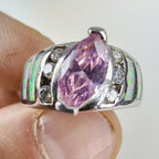 Opal Inlay Amethyst Ring Size 8 1/2 Sterling Silver 925 Vintage