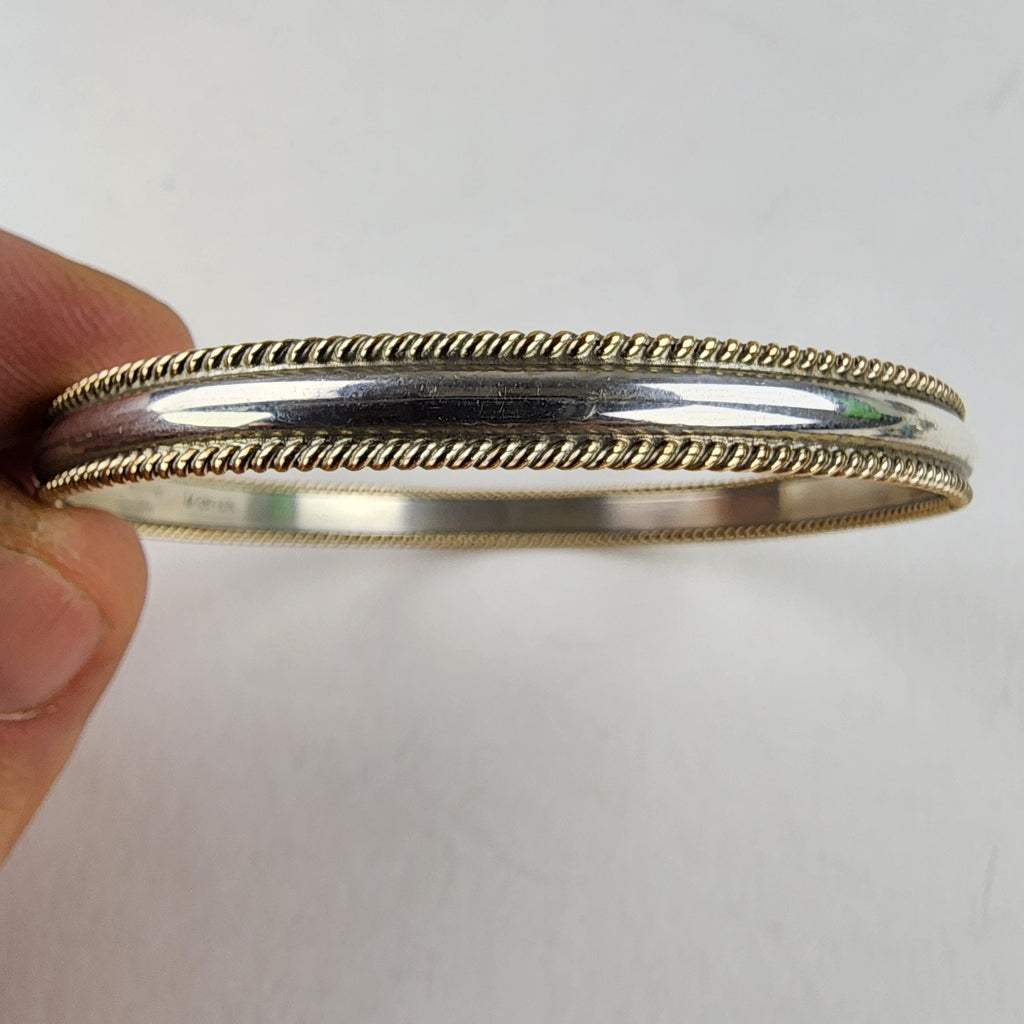 12K Yellow Gold & Sterling Silver 925 Bangle Bracelet by Native Navajo Tahe 2.5"