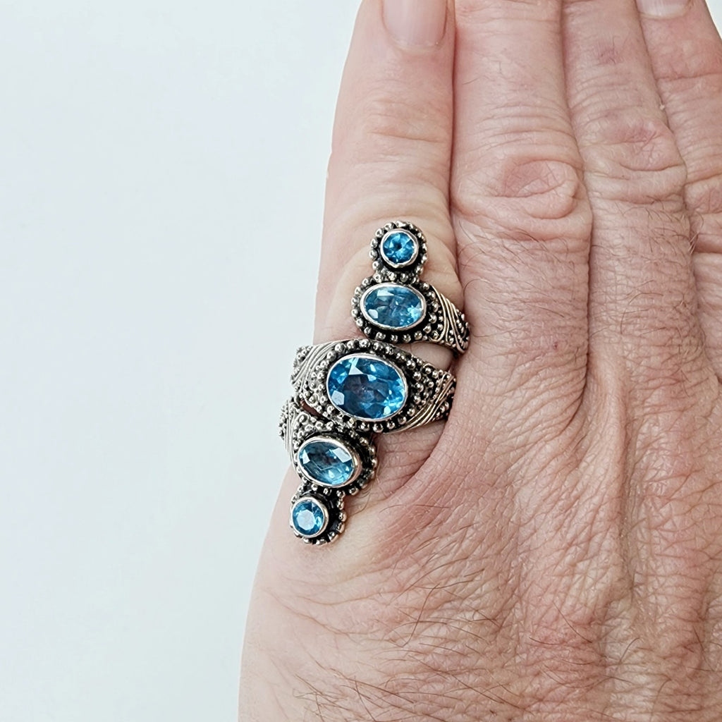 Designer Topaz Double Bypass Ring Size 7 by Sarda Sterling Silver 925 Retired
