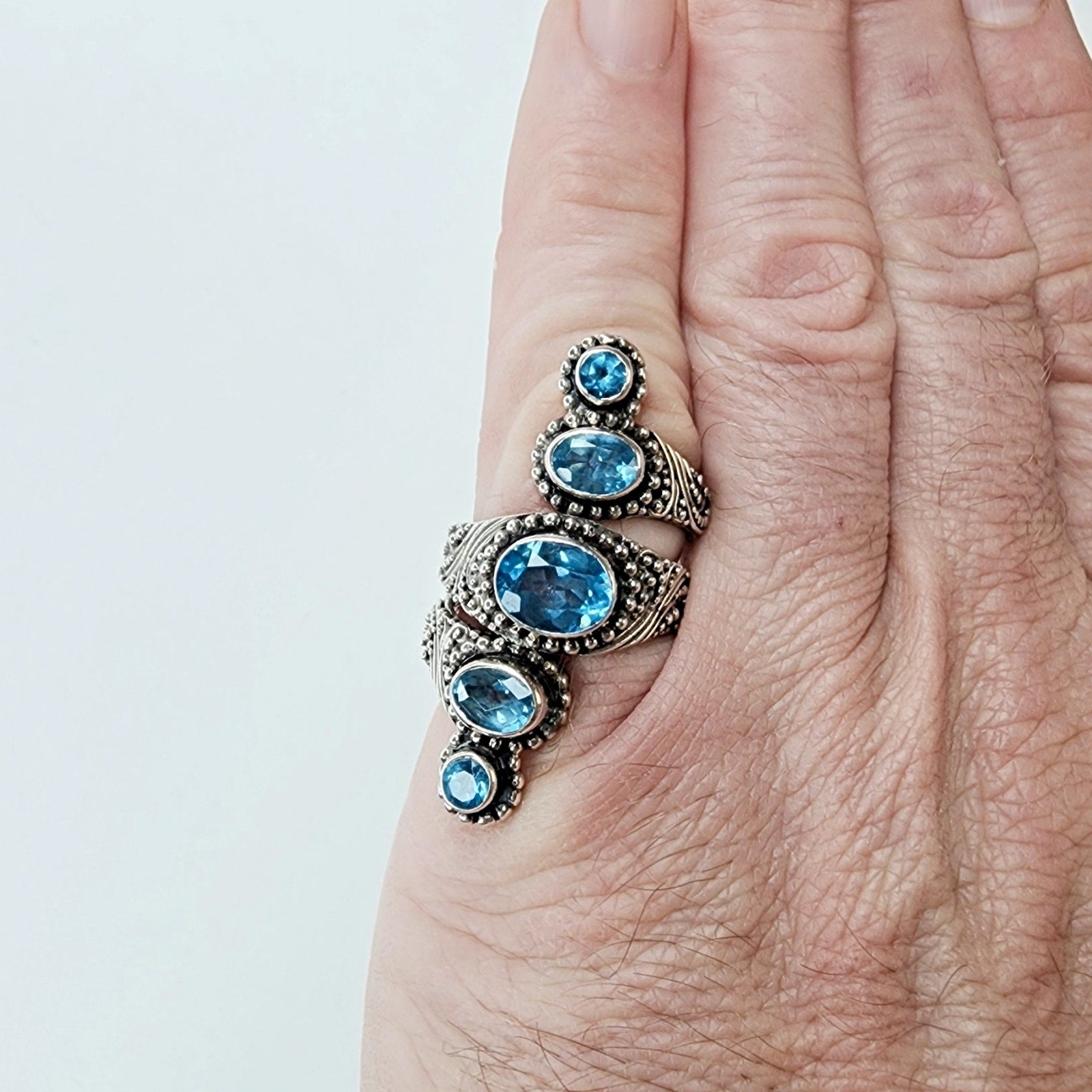 Designer Topaz Double Bypass Ring Size 7 by Sarda Sterling Silver 925 Retired