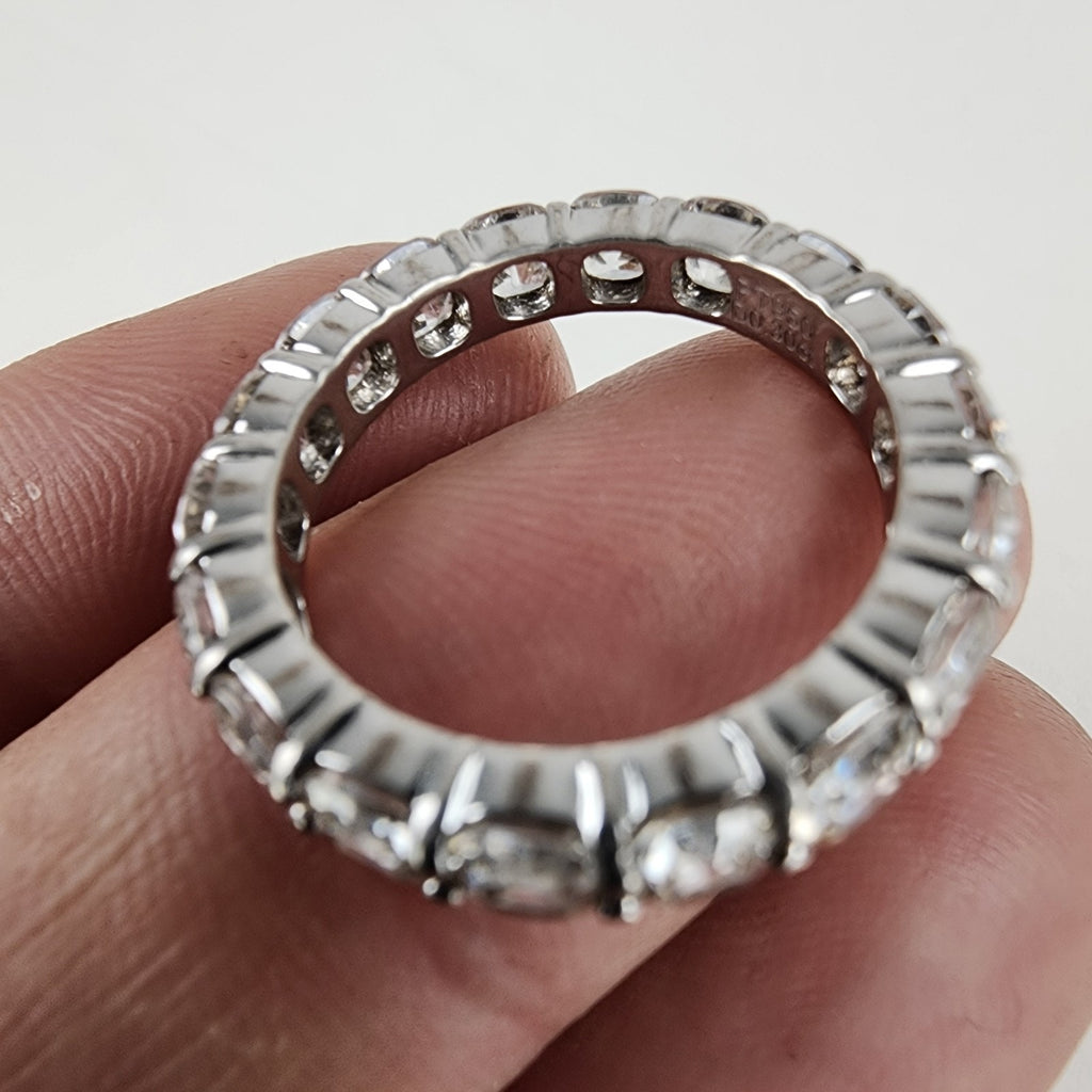 Platinum Over Sterling Silver 925 Clear Stone Eternity Band Ring Size 9