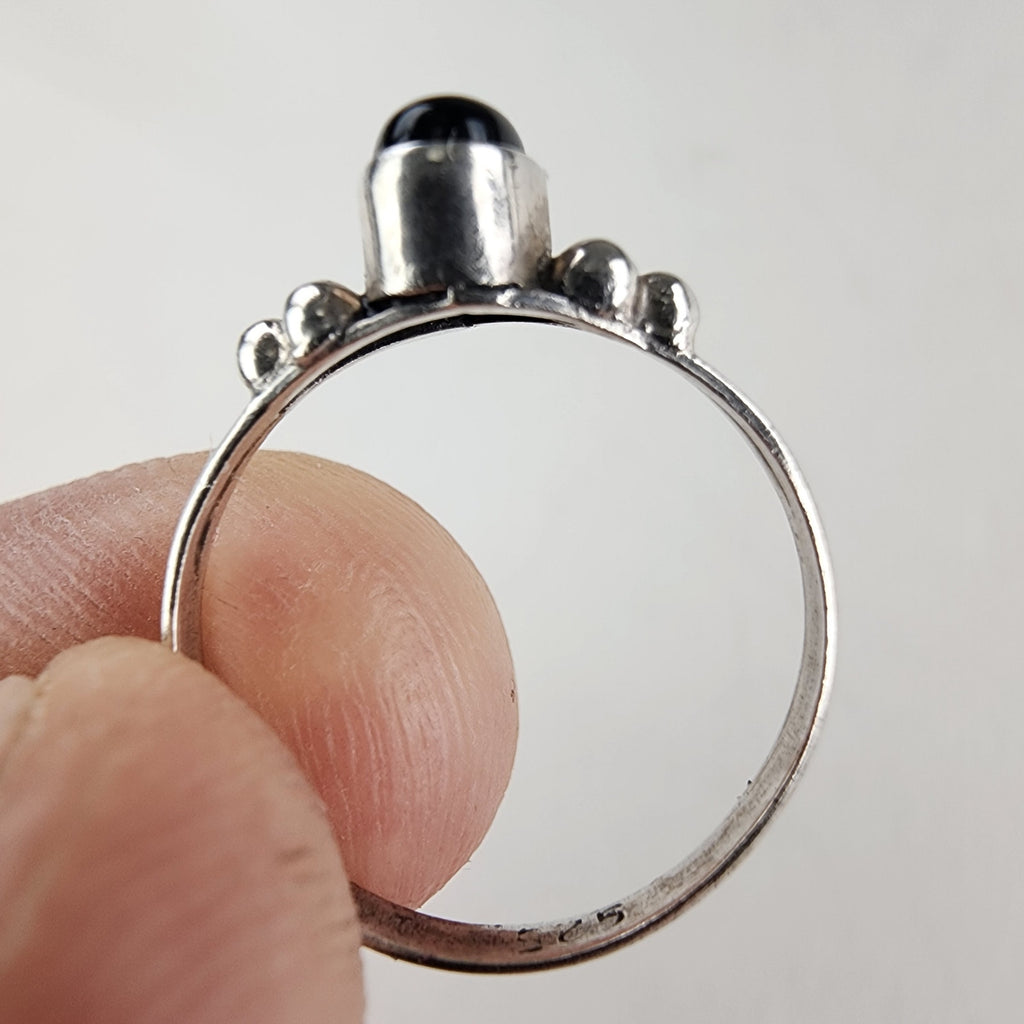 Vintage Black Onyx Beaded Ring Size 6 1/4 in Sterling Silver 925