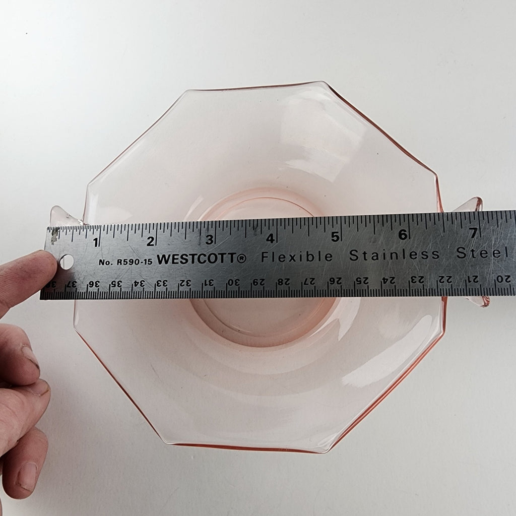 7" Pink Octagon Depression Glass Double Handled Scalloped Bowl