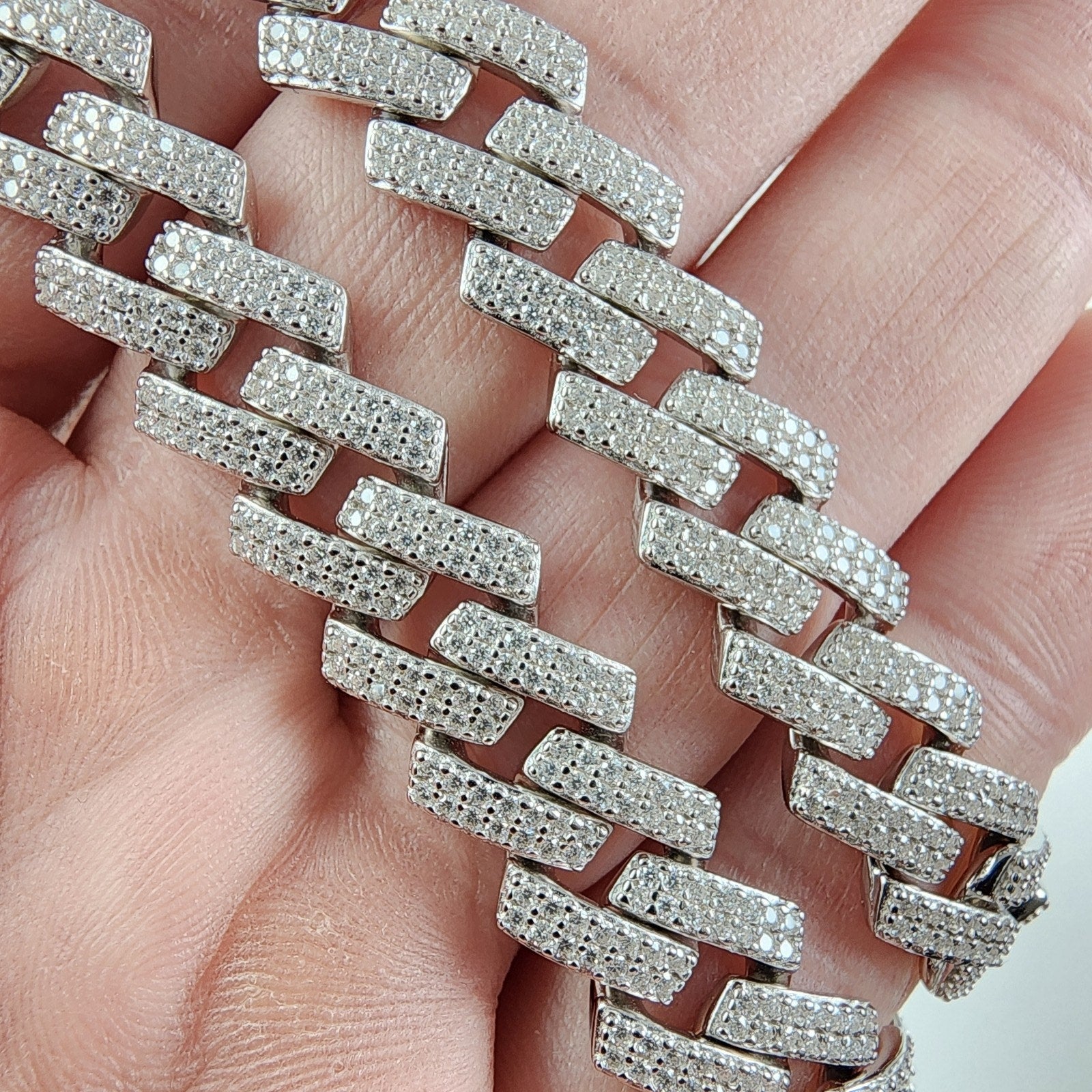 20" Moissanite 12mm Monaco Sterling Silver Tennis Necklace Iced Chain Cuban 76g