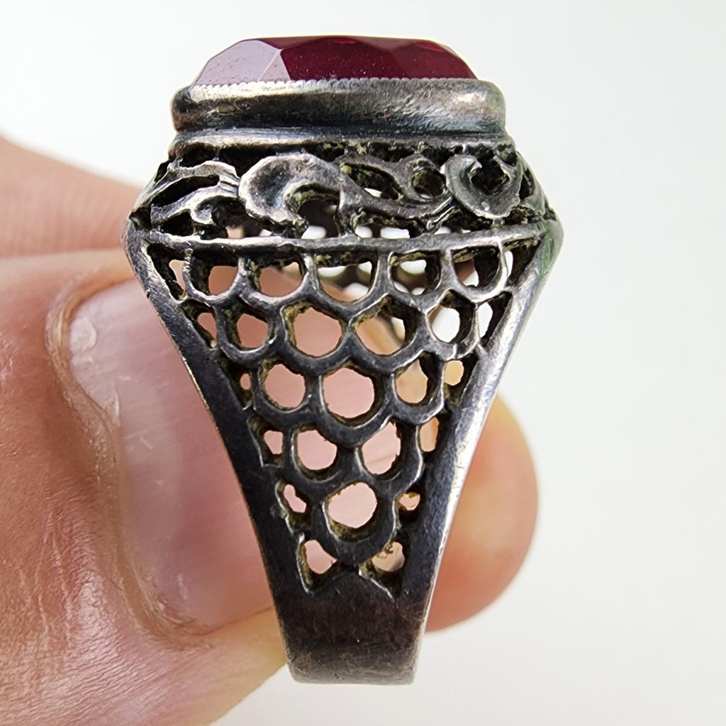 Russian Ruby Men's Ring Size 7 Sterling Silver 916 Vintage Soviet