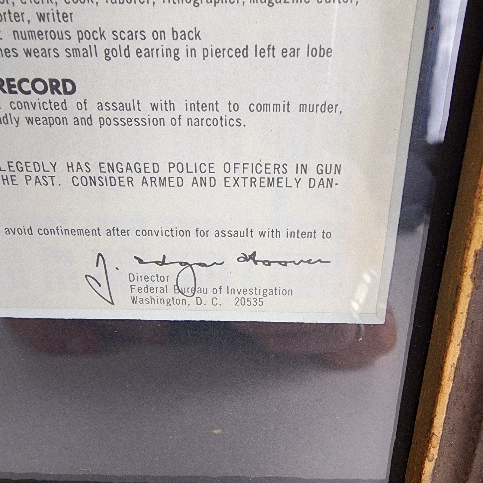 1968 FBI Wanted Poster Leroy Eldridge Cleaver Framed JE Hoover Black Panther
