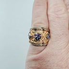 Textured Amethyst Band Ring Size 7 Sterling Silver 925