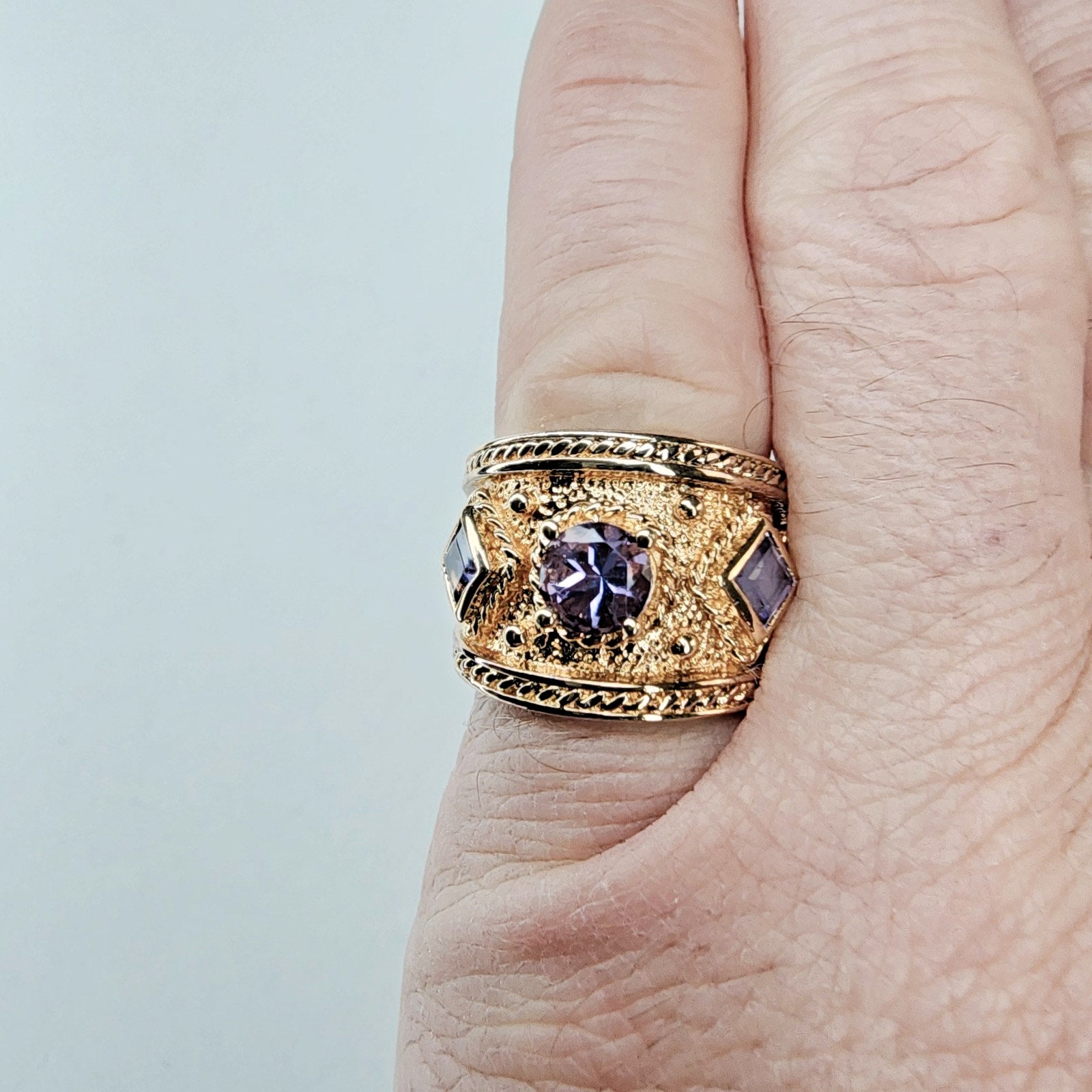 Textured Amethyst Band Ring Size 7 Sterling Silver 925