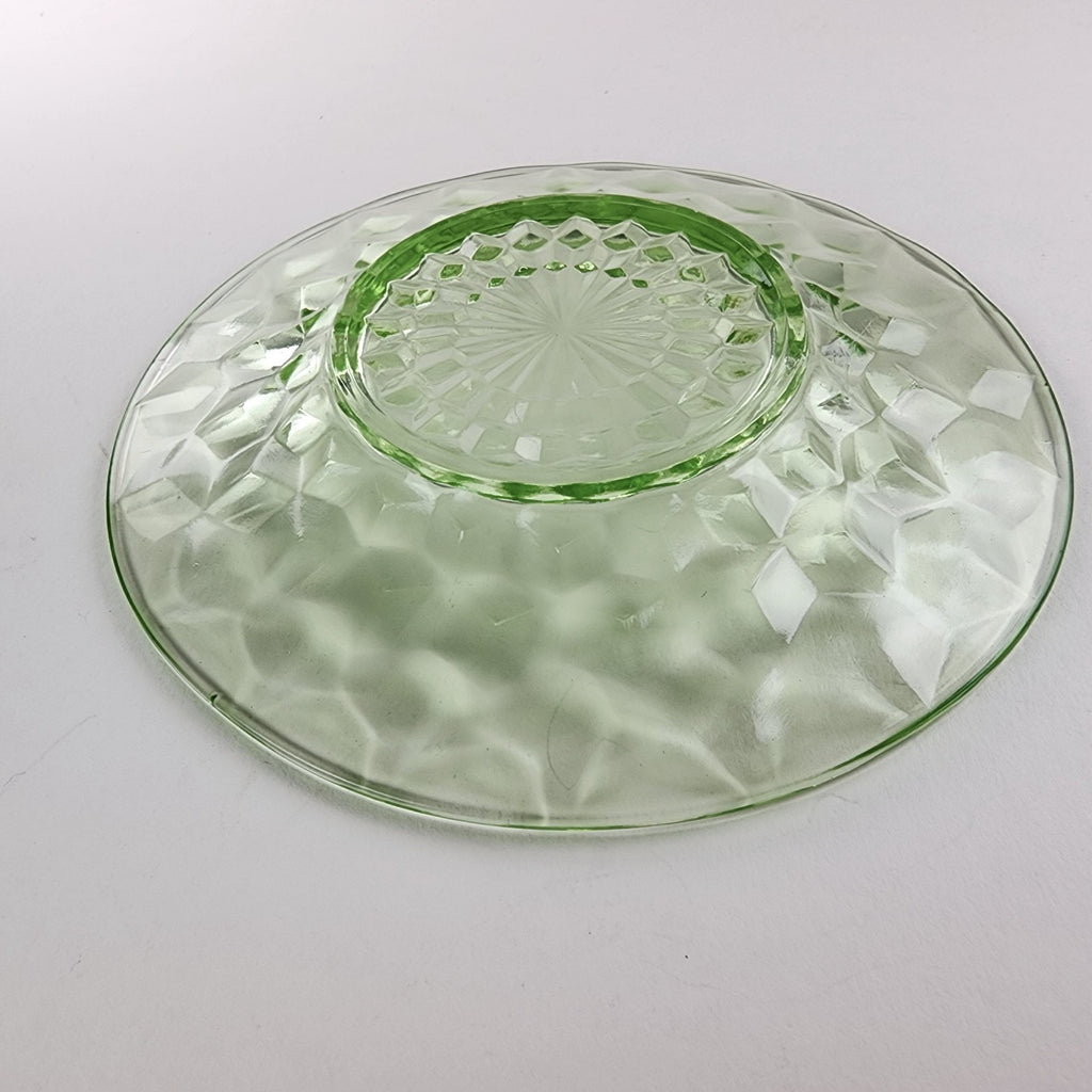 6" Block Optic UV Uranium Glow Plate Set of 4 Vintage Depression Glass