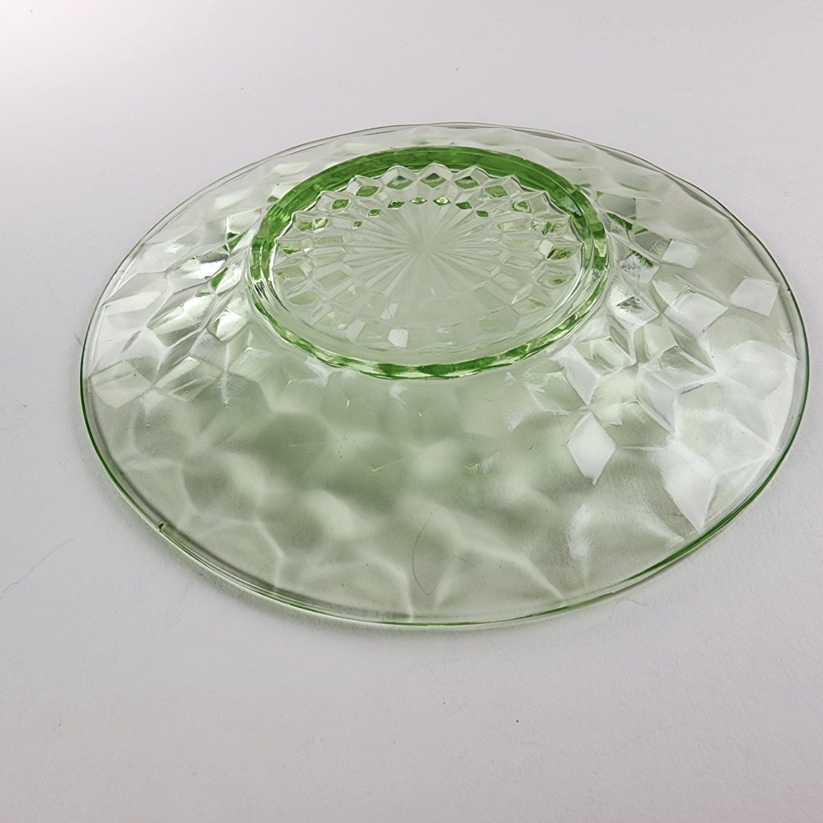 6" Block Optic UV Uranium Glow Plate Set of 4 Vintage Depression Glass