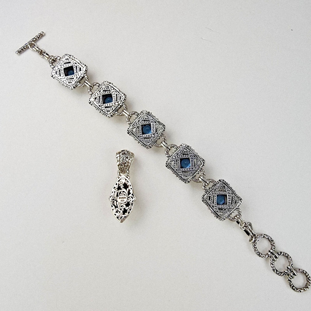 Designer Topaz Pendant and Bracelet Set by Sarda Sterling Silver 925 Vintage