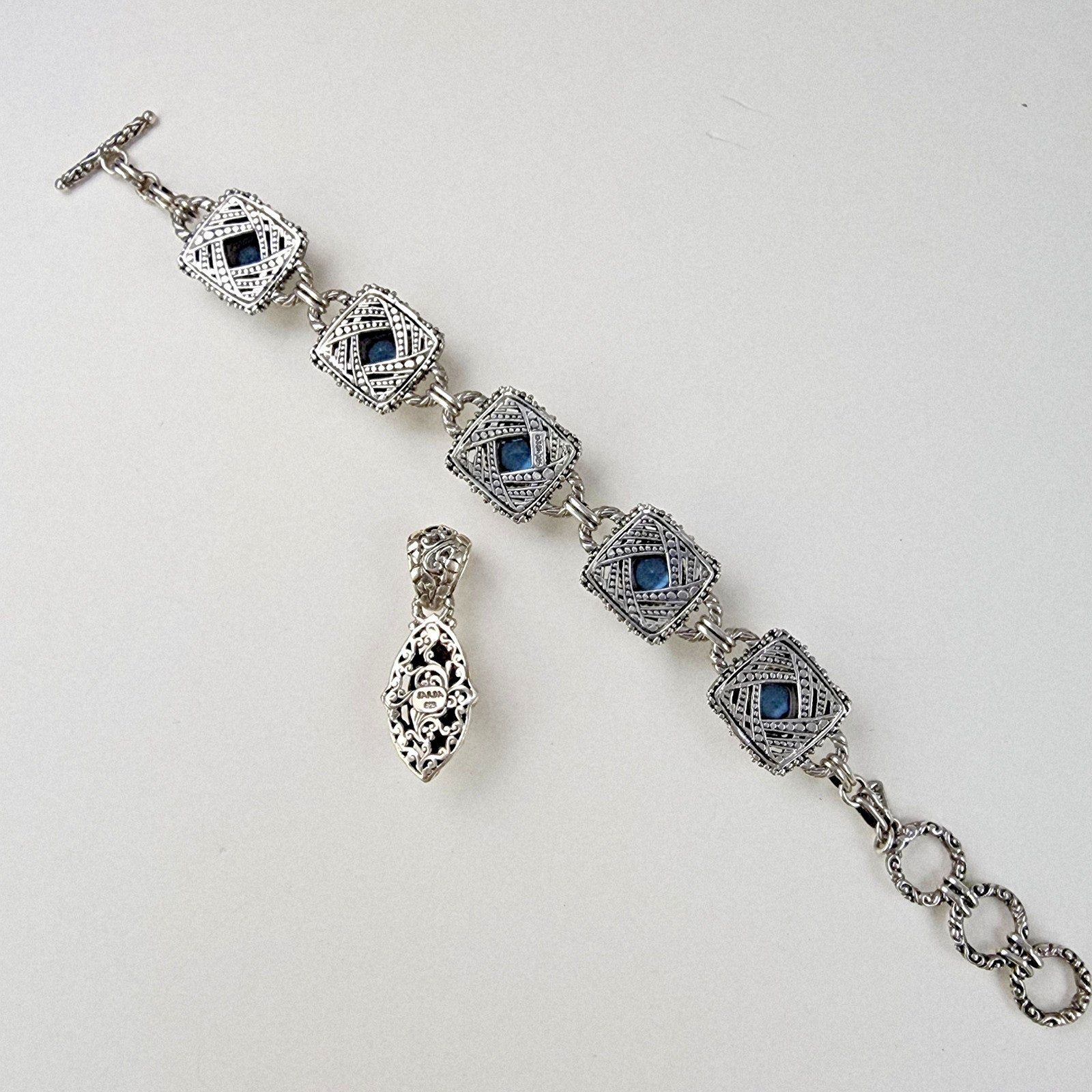 Designer Topaz Pendant and Bracelet Set by Sarda Sterling Silver 925 Vintage