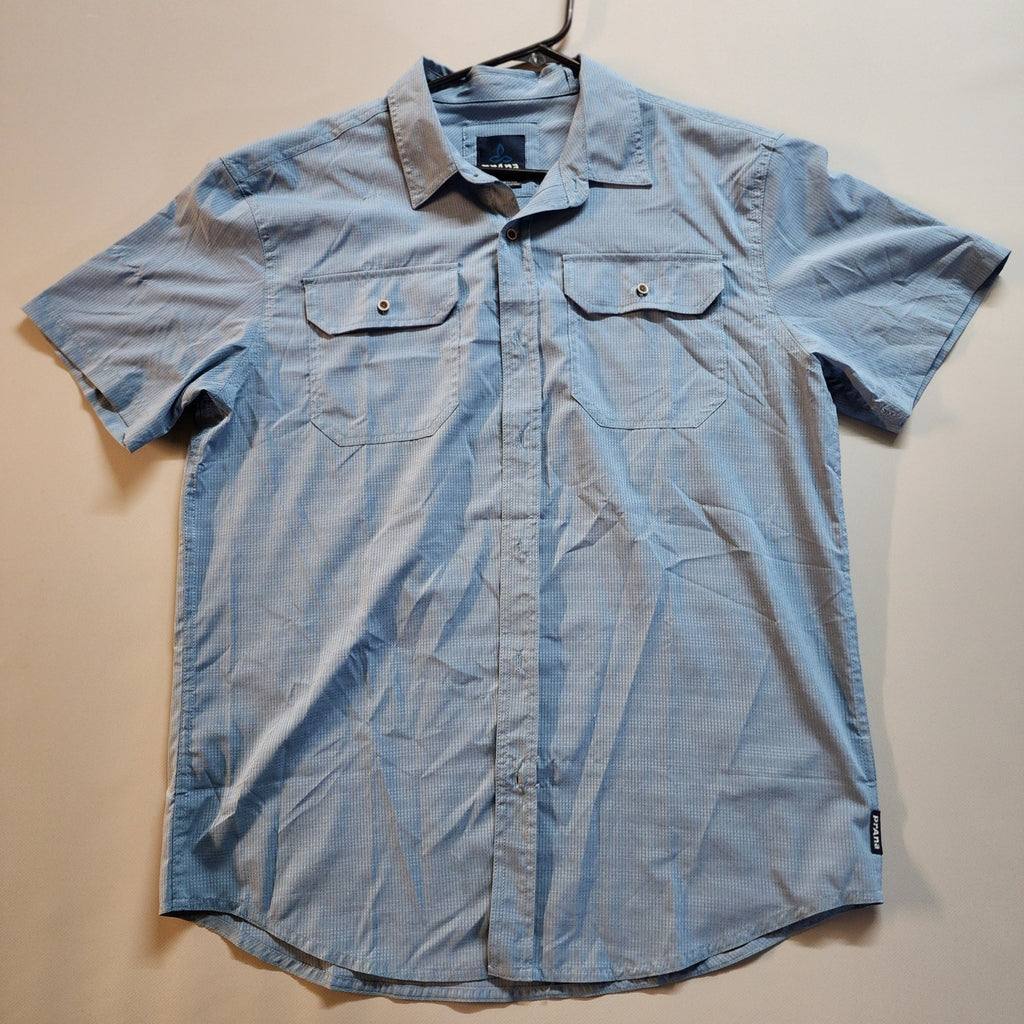 Prana Blue Cayman Large Short Sleeve Button Down Shirt Outdoor Active Wear