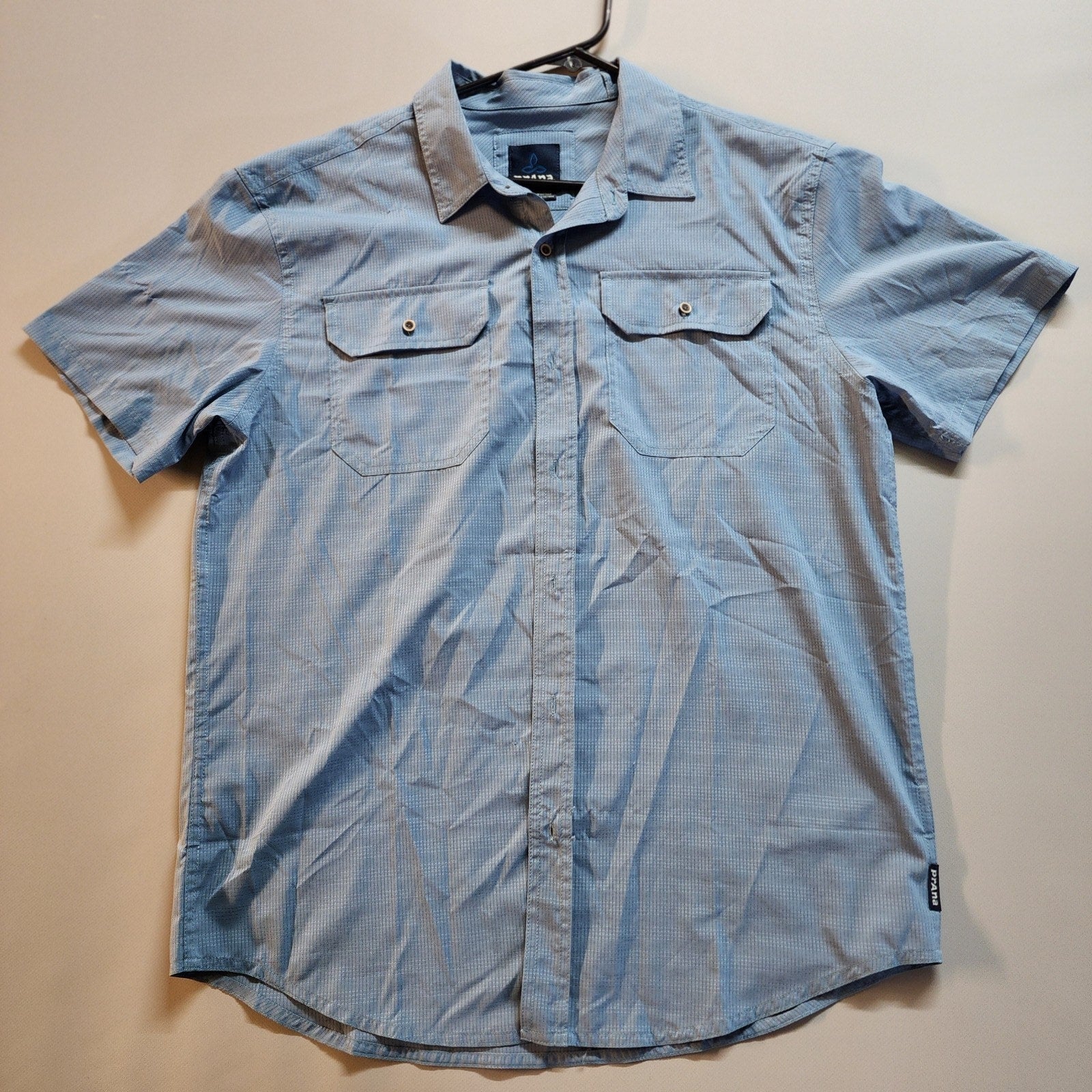 Prana Blue Cayman Large Short Sleeve Button Down Shirt Outdoor Active Wear