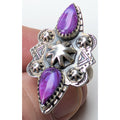Purple Mohave Turquoise Stamped Sterling Silver 925 Adjustable Ring Size 6 to 11