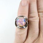 Foil Faux Opal Cabochon Ring Size 6 Sterling Silver 925 Vintage