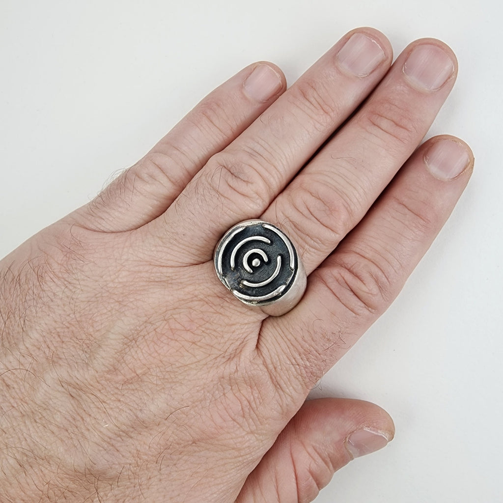 Vintage GB Labyrinth Maze Ring Size 13 1/2 in Sterling Silver 925