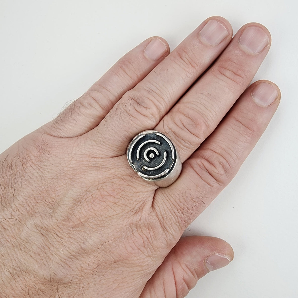 Vintage GB Labyrinth Maze Ring Size 13 1/2 in Sterling Silver 925