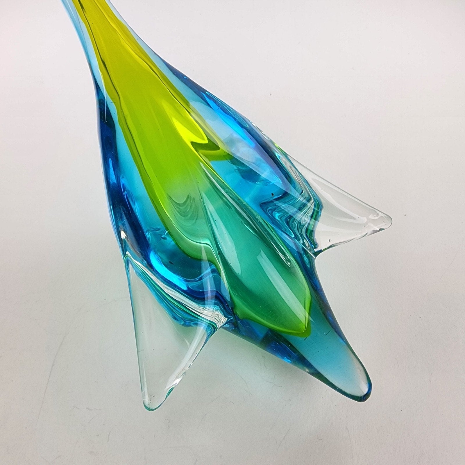 14" Murano Art Glass Duck Handmade Green Yellow Blue Bird Animal