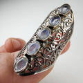 Rainbow Moonstone Filigree Shield Ring Size 7 1/2 Sterling Silver 925 Vintage