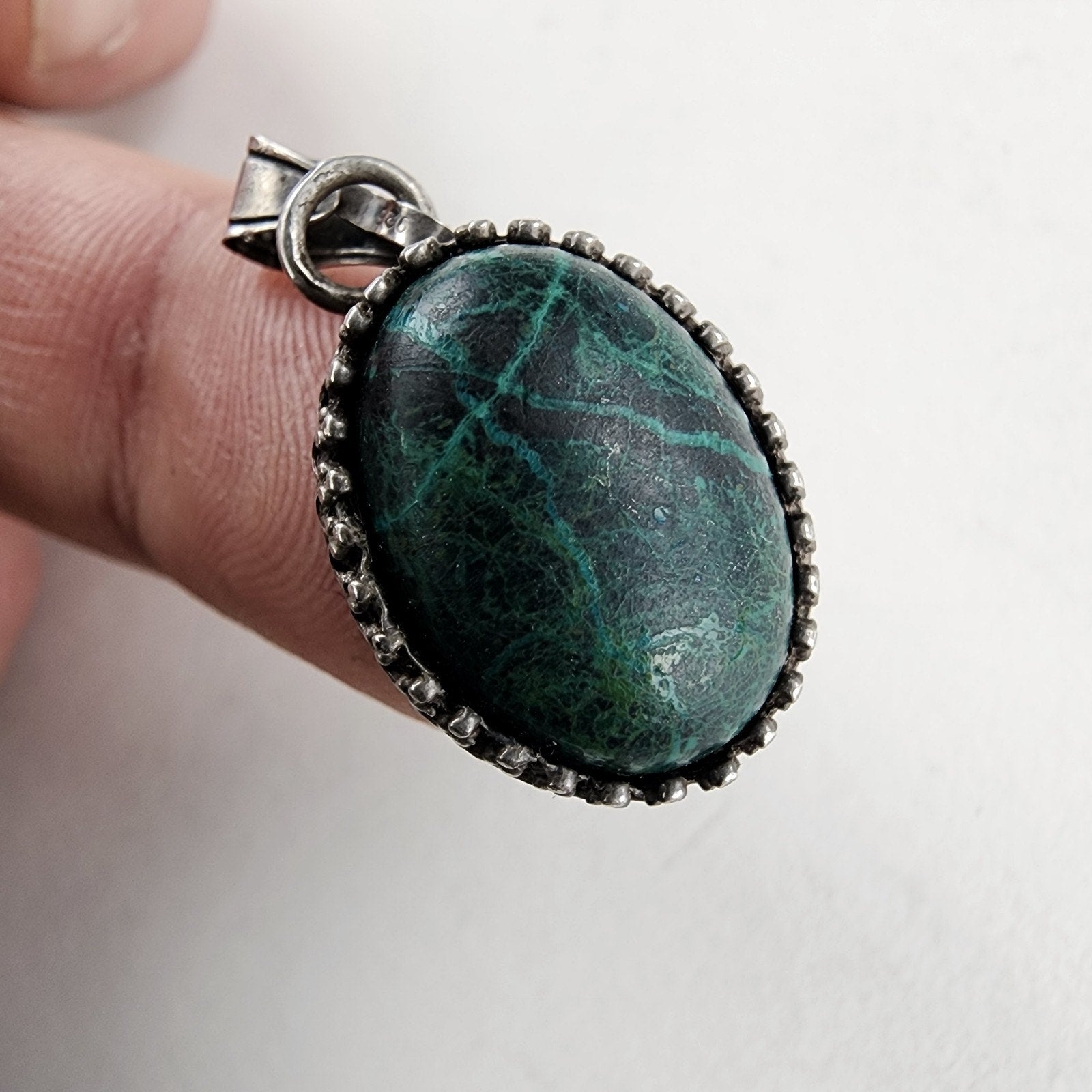 Malachite Oval Pendant Sterling Silver 925 Vintage