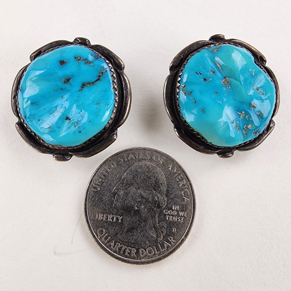 Zuni Kingman Turquoise Earrings Sterling Silver 925 Vintage Signed Alvarez