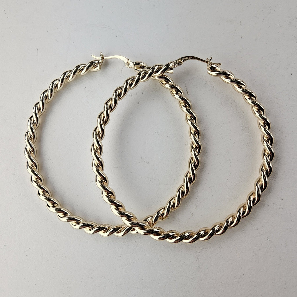 2" Twisted Hoop Earrings Sterling Silver 925 with Gold Finish