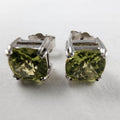 Cushion Cut Peridot Stud Earrings Pair Sterling Silver 925 Vintage