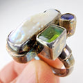 Baroque Freshwater Pearl Peridot & Amethyst Ring Size 6 1/2 Sterling Silver 925